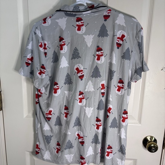 Ladies Festive Xmas Pajamas Snowman Tree Size Medium Booty Shorts Ruffles Shirt - Picture 4 of 5